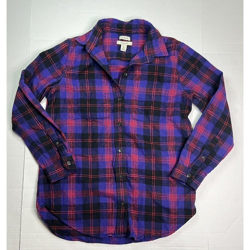 L.L.Bean Scotch Plaid Flannel Shirt Purple Red Size XSP Petite Outdoors Hiking - Picture 12 of 12